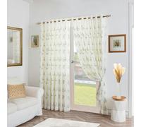 Luxury Living Leaf Embroidered Tulle Voile Curtains Ring Top Sage 147cm x 137cm, Green