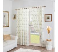 Alan Symonds Leaf Embroidered Sage Ring Top Eyelet Tulle Voile Curtains 147 x 183cm - Size: W 147 x D 183cm - Wilko