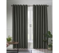 Essential Living Linen Look Eyelet Ring Top Blackout Curtains Charcoal 229cm x 229cm, Grey