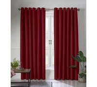 Alan Symonds Red Linen Look Blackout Ring Top Eyelet Curtains 110 x 183cm - Size: W 110 x D 183cm - Wilko