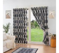 Luxury Living Luxury Diamond Jacquard Fully Lined Ring Top Curtains With Metallic Thread 168Cm X 137Cm Charcoal/silver