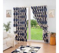 Luxury Living Luxury Diamond Jacquard Fully Lined Ring Top Curtains With Metallic Thread 229Cm X 229Cm Blue/gold