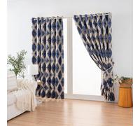 Luxury Living Luxury Diamond Jacquard Metallic Fully Lined Ring Top Curtains in Blue | Size: 168 cm width x 183 cm drop Luxury Living Blue 168 cm width x 183 cm drop