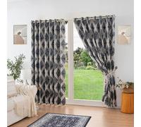 Luxury Living Luxury Diamond Jacquard Metallic Fully Lined Ring Top Curtains in Charcoal | Size: 229 cm width x 229 cm drop Luxury Living Charcoal 229 cm width x 229 cm drop