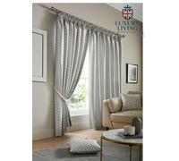 Luxury Living Modern Geometric Two-Tone Jacquard Lined Pencil Pleat Taped Curtains - Beige - 117cm width x 137cm drop