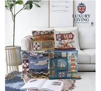 Luxury Living Nautical Tapestry Cushions (Set of 4 with Plump Pads) | Size: 45 cm x 45 cm Luxury Living Multicolor 45 cm x 45 cm