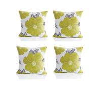 Luxury Living Set Of 4 Poppy Floral Chenille Cushion Covers With Polyester Filled Pads - Lime, Green