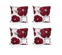 Luxury Living Set Of 4 Poppy Floral Chenille Cushion Covers With Polyester Filled Pads - Aubergine, Purple