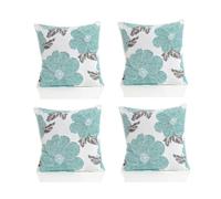 Luxury Living Set Of 4 Poppy Floral Chenille Cushion Covers With Polyester Filled Pads - Blue, Blue