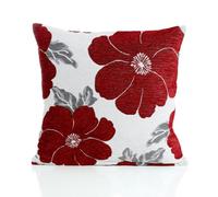 Luxury Living Poppy Luxury Floral Chenille Cushion Red/grey