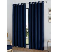 Alan Symonds Temple Navy Velvet Blackout Ring Top Eyelet Curtains 168 x 183cm - Size: W 168 x D 183cm - Wilko