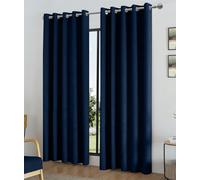 Luxury Living Temple Velvet Ring Top Blackout Curtains 117X137cm Navy, Blue