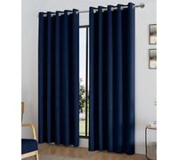 Alan Symonds Temple Navy Velvet Blackout Ring Top Eyelet Curtains 168 x 137cm - Size: W 168 x D 137cm - Wilko