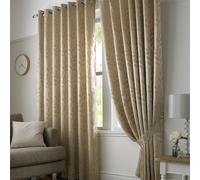 Alan Symonds Dupion Latte Leaf Jacquard Ring Top Eyelet Curtains 117 x 137cm - Size: W 117 x D 137cm - Wilko