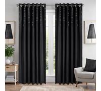 Luxury Living Triple Woven Blackout Velvet Diamante Ring Top Curtains in Black | Size: 229 cm width x 229 cm drop Luxury Living Black 229 cm width x 229 cm drop