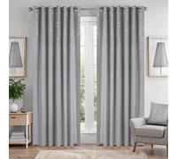 Luxury Living Triple Woven Blackout Velvet Ring Top Curtains with Cascading Diamante Studs 117cm x 183cm Silver, Silver