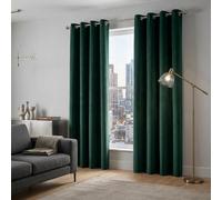Alan Symonds Green Velvet Chenille Ring Top Eyelet Curtains 142 x 137cm - Size: W 142 x D 137cm - Wilko