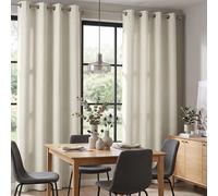 Essential Living Velvet Chenille Eyelet Ring Top Curtains Cream 142cm x 183cm, Cream