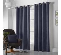 Alan Symonds Navy Velvet Chenille Ring Top Eyelet Curtains 142 x 137cm - Size: W 142 x D 137cm - Wilko
