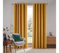 Essential Living Velvet Chenille Eyelet Ring Top Curtains Ochre 142cm x 183cm, Yellow