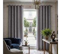 Alan Symonds Silver Velvet Chenille Ring Top Eyelet Curtains 142 x 137cm - Size: W 142 x D 137cm - Wilko