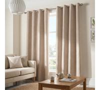 Alan Symonds Velvet Chenille Eyelet Ring Top Curtains 142x183cm Beige