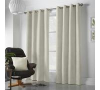 Essential Living Velvet Chenille Eyelet Ring Top Curtains Cream 142cm x 229cm, Cream