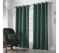 Essential Living Velvet Chenille Eyelet Ring Top Curtains Green 142cm x 183cm, Green