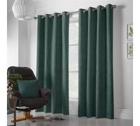 Alan Symonds Velvet Chenille Eyelet Ring Top Curtains 142x137cm Green