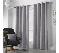 Essential Living Velvet Chenille Eyelet Ring Top Curtains Silver 142cm x 229cm, Silver