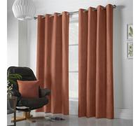 Essential Living Velvet Chenille Eyelet Ring Top Curtains Orange 142cm x 229cm, Orange