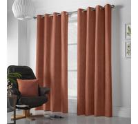 Alan Symonds Orange Velvet Chenille Ring Top Eyelet Curtains 142 x 137cm - Size: W 142 x D 137cm - Wilko