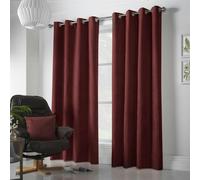 Alan Symonds Red Velvet Chenille Ring Top Eyelet Curtains 142 x 137cm - Size: W 142 x D 137cm - Wilko