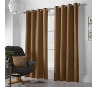 Essential Living Velvet Chenille Eyelet Ring Top Curtains Tan 142cm x 183cm, Brown