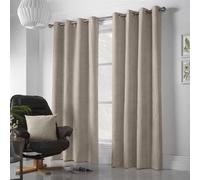 Alan Symonds Velvet Chenille Eyelet Ring Top Curtains 142x183cm Beige