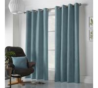 Alan Symonds Teal Velvet Chenille Ring Top Eyelet Curtains 142 x 137cm - Size: W 142 x D 137cm - Wilko