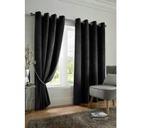 Luxury Living Velvet Look Eyelet Ring Top Blackout Curtains Black 117Cm X 183Cm, Black