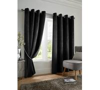 Alan Symonds Black Velvet Blackout Ring Top Eyelet Curtains 168 x 183cm - Size: W 168 x D 183cm - Wilko