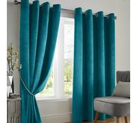 Luxury Living Velvet Ring Top Blackout Curtains in Teal | Size: 168 cm width x 137 cm drop Luxury Living Teal 168 cm width x 137 cm drop