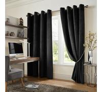 Alan Symonds Black Velvet Blackout Ring Top Eyelet Curtains 117 x 183cm - Size: W 117 x D 183cm - Wilko