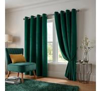 Alan Symonds Velvet Blackout Ring Top Eyelet Curtains 168x137cm Green