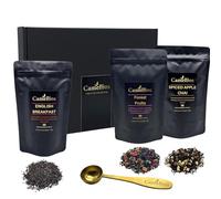 Luxury Loose Leaf Tea Gift Box - 3 × 100g English Breakfast, Spiced Apple Chai & Forest Fruits - Includes Stainless Steel Measuring Spoon - Premium Black Box, Perfect for Gifting