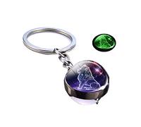 Luxury Luminous 12 Constellation Good Luck Keychain Glass Ball Pendant Zodiac Key Chain Glow In The Dark Key Ring/Symbolizing Success (Leo)