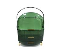 Luxury Makeup Organiser with Drawers - Green Vanity Box with Lift-Up Lid, Gold Trim, Portable Handle & Storage for Skincare, Cosmetics & Perfume - 38x25x18.5cm
