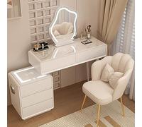 Luxury Makeup Table Set with Illuminated 3-Color Mirror Stylish Dressing Table with Drawers for Women and Girls Complete Beauty Station with Speaker.