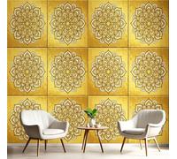 Luxury Mandala Floral Pattern Background Wall Mural - 250X175Cm Retro Ethnic Geometric Photo Wallpaper For Bedroom Living Room Playroom Teen Room, 3D Panoramic Custom Wallpaper Wall Art, Gold