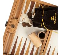 Luxury Manopoulos Knitted Leather Mustard Yellow Backgammon Set (with faux-leather inlaid playing surface) Acrylic Checkers - Premium Set Handmade in Greece by Experts (30 x 20cm CLOSED), Adults 14+