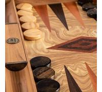 Luxury Manopoulos Olive Burl Backgammon Set (BJJ3), Checkers, Dice - Premium Set Handmade in Greece by Experts (30 x 20cm CLOSED), Adults 14+