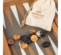 Luxury Manopoulos Ostrich Grey Leatherette Backgammon Set with side racks, Checkers, Dice - Premium Set Handmade in Greece by Experts (30 x 20cm CLOSED), Adults 14+