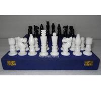 Luxury Marble Chess Set | King Size 4 Inches Handmade Chess Pieces | Decorative Office Table Home Decor Accent | Premium Stone Game | Black & White Marble Chess Set